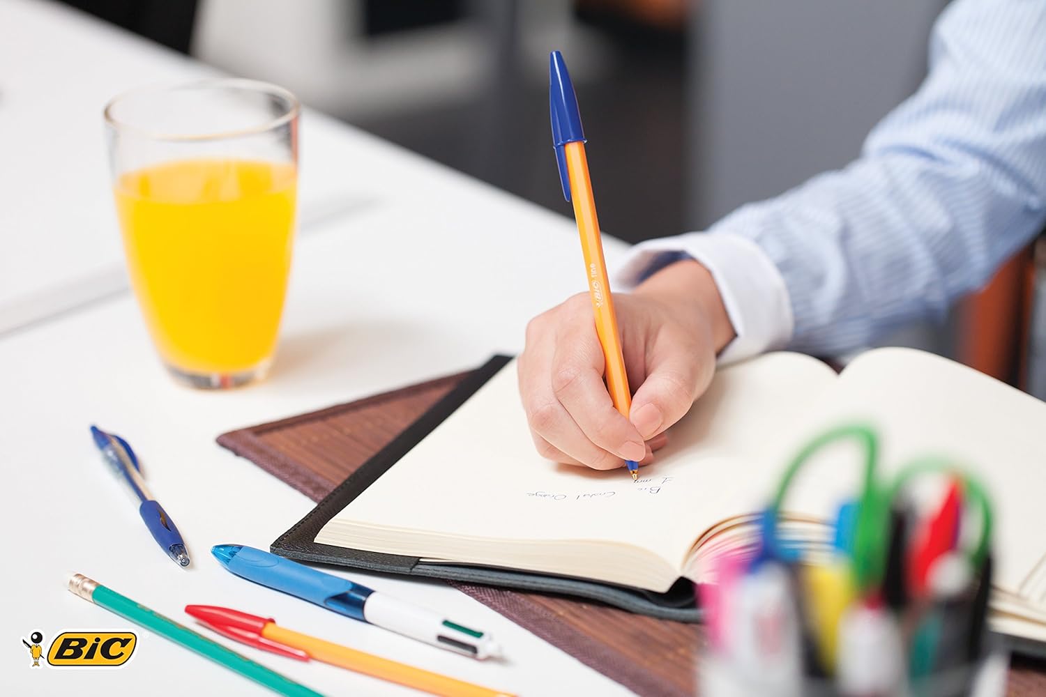 BIC Orange Original Fine Ballpoint Pens – Blue Ink, 0.8mm Fine Point, Quick Drying - Pack of 20