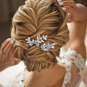 Isslly 4PCS Silver Rhinestones Hair Clips – Bridal Crystal Hair Pins in Leaf Design, French Style Barrettes for Women & Girls