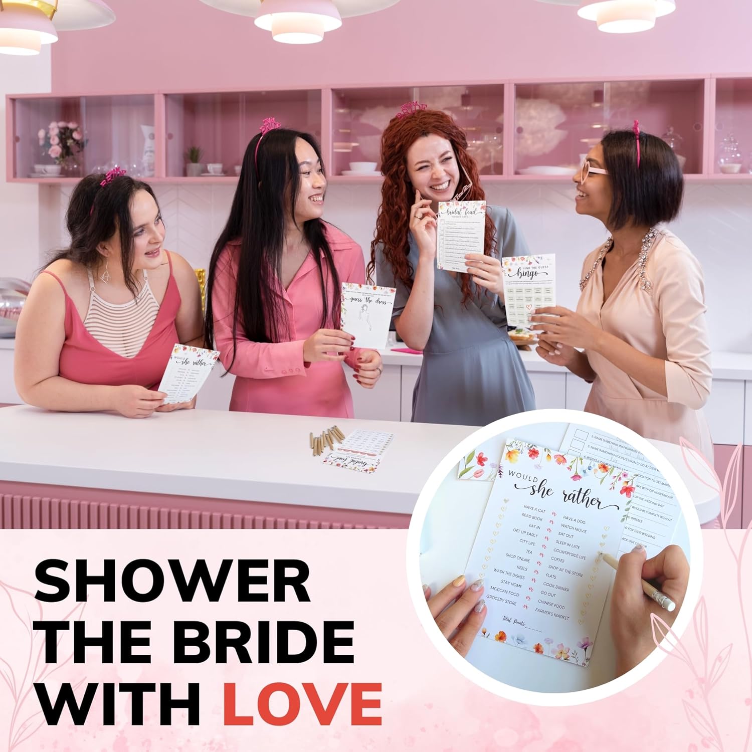 Wildflower Bridal Shower Games – Set for 30 Guests – 4 Funny Floral Wedding Shower Games – Love In Bloom Bridal Party Bingo and Activities Set