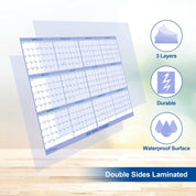 DLY Oasis 32" x 48" 2025 Wall Calendar – Folded Wet & Dry Erase Laminated Yearly Planner with Julian Dates, Horizontal/Vertical Layout – Blue – New