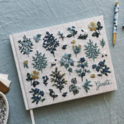 Wildwood Embroidered Fabric Guest Book – Hard Cover, Lay-Flat Binding, 144 Ruled Pages, Gold Ink, Grosgrain Bookmark