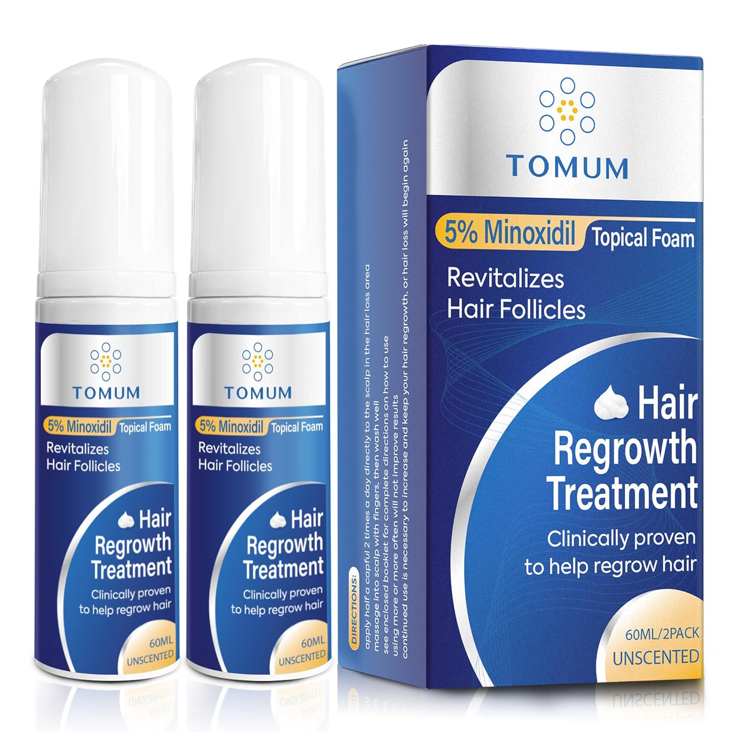5% Minoxidil Foam for Hair Growth & Regrowth – Slows Hair Loss, Promotes Thicker, Longer Hair – 2 Month Supply