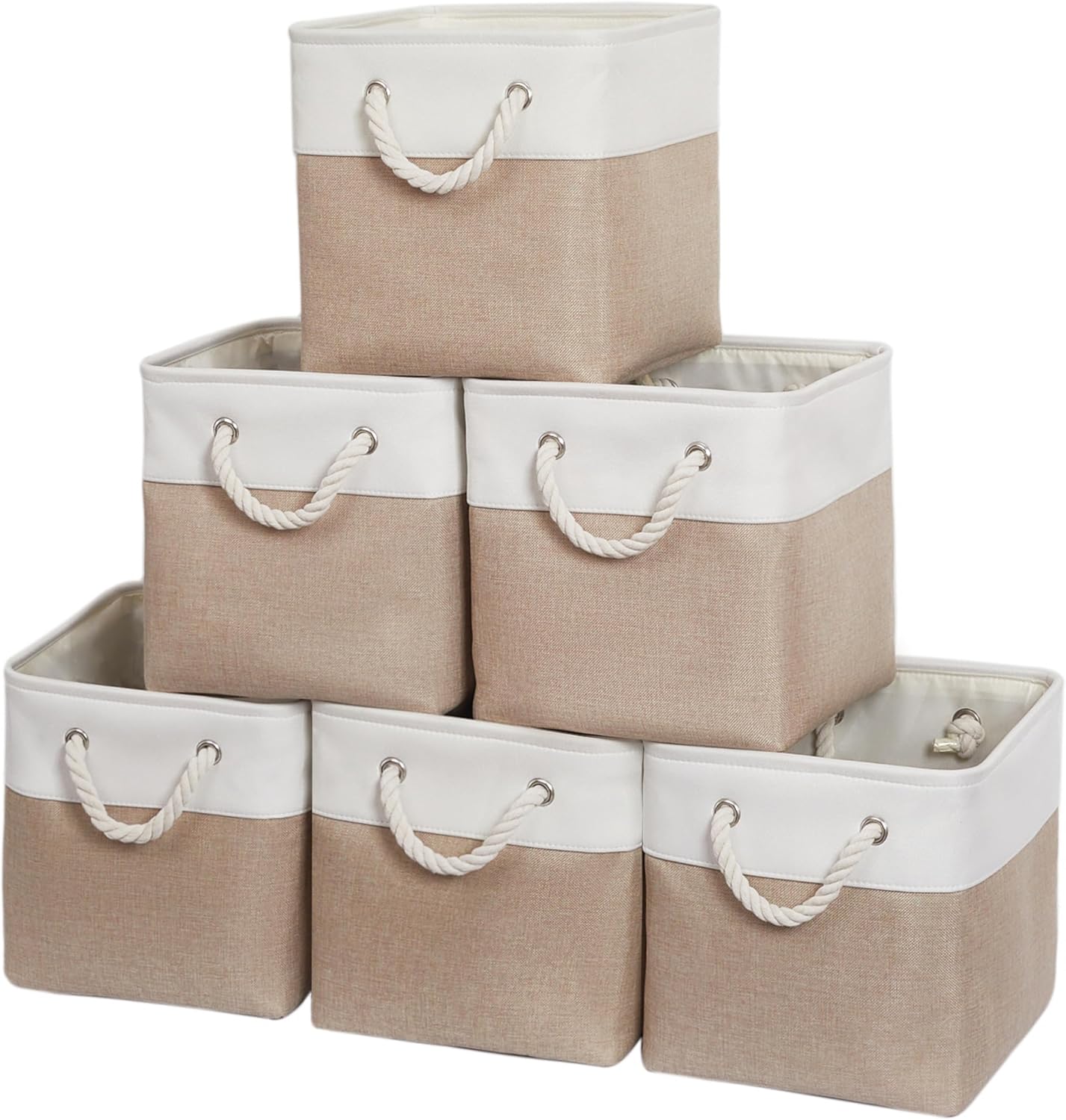11 x 11 Inch Storage Cubes – 6-Pack Large Collapsible Fabric Storage Bins with Ropes – Foldable Organizer for Home, Office, Closet, Clothes & Toys