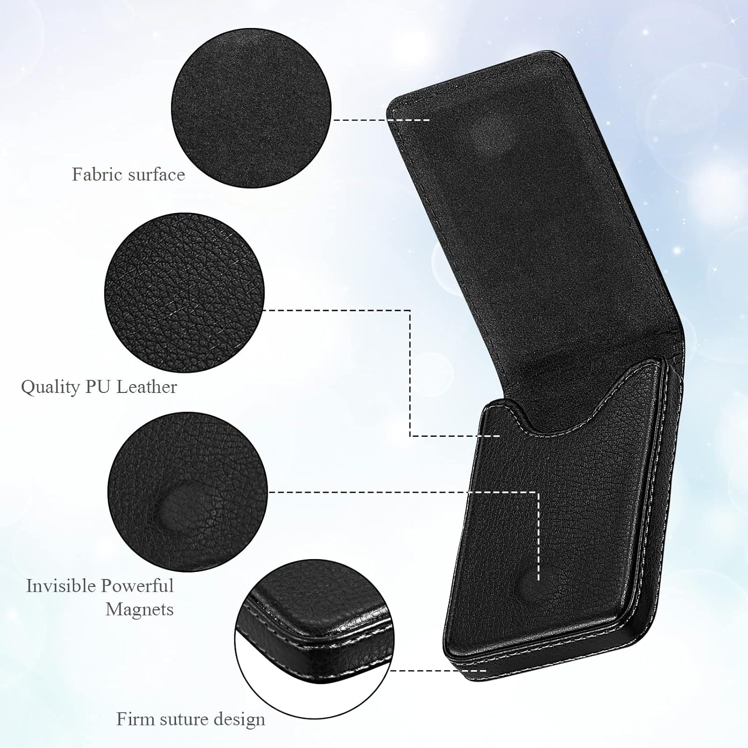 Outus 2-Piece PU Leather Business Card Holder Case – Magnetic Closure Pocket Wallet for Men and Women (Black)