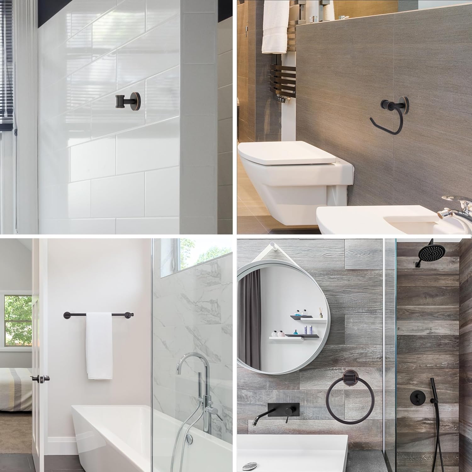 Globe Electric Camden 5-Piece All-in-One Bathroom Set – Vanity Light with Seeded Glass Shades & Accessories