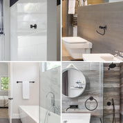 Globe Electric Camden 5-Piece All-in-One Bathroom Set – Vanity Light with Seeded Glass Shades & Accessories