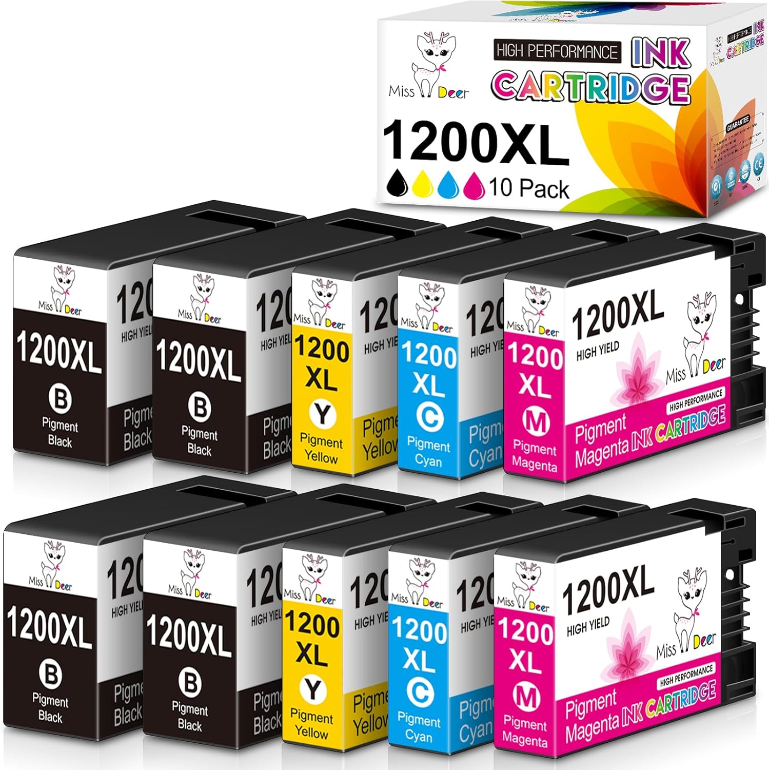 Miss Deer Maxify 1200 Ink Cartridges, Compatible for Canon 1200XL PGI 1200 XL, High Yield Work with Maxify MB2720 MB2120 MB2020 MB2050 MB2320 MB2350 M