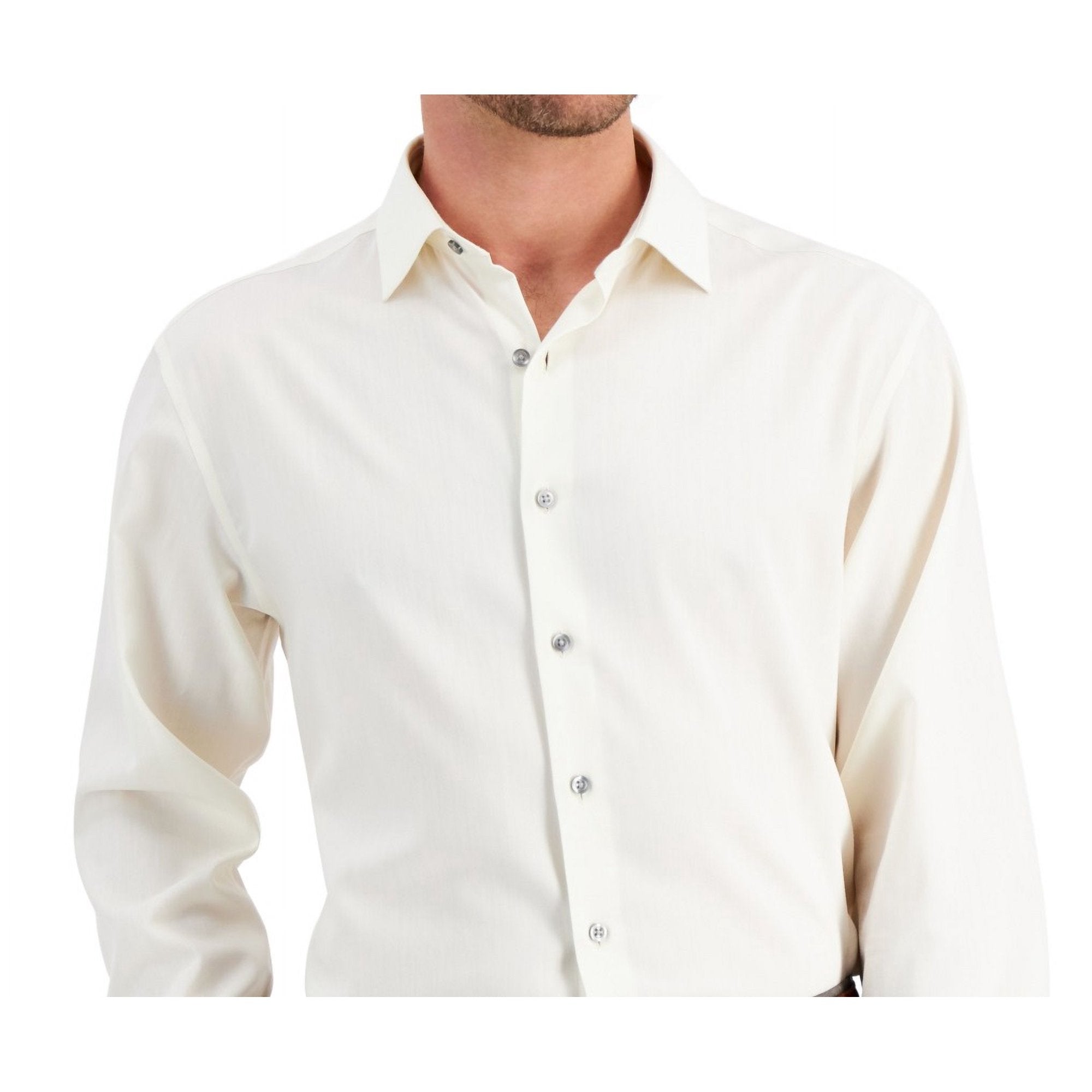 Alfani Men's Regular Fit 2-Way Stretch Herringbone Dress Shirt – Tan, Size 18-18.5, 34/35