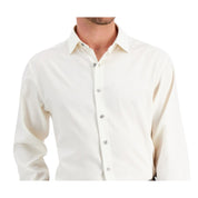 Alfani Men's Regular Fit 2-Way Stretch Herringbone Dress Shirt – Tan, Size 18-18.5, 34/35