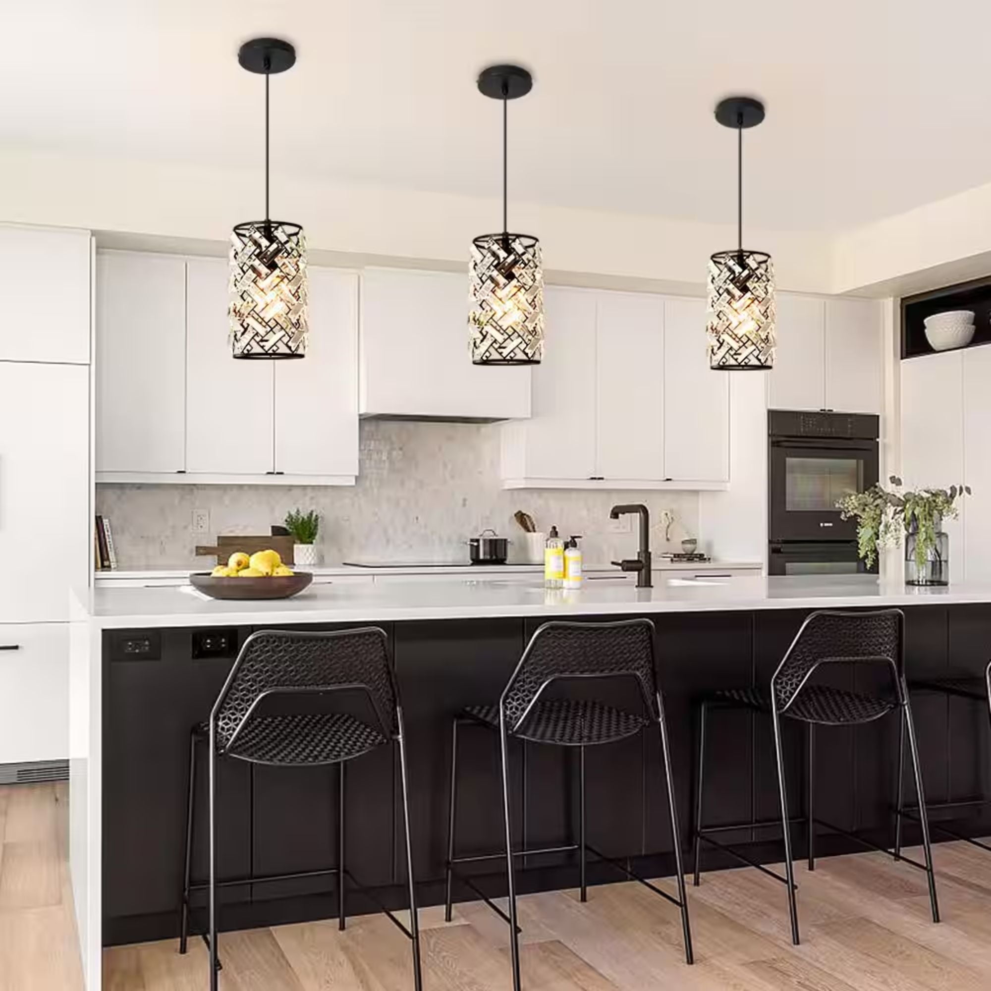 Deyid Modern Metal Luxury 1-Light Black Pendant Light Crystal Shape Chandelier for Kitchen Island