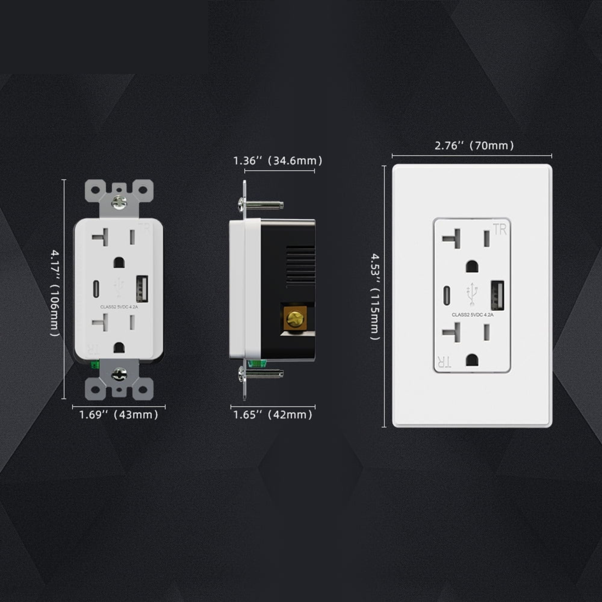 ELEGRP 21W USB Wall Outlet with Type A & Type C Ports (6 Pack)