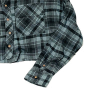 Arizona Women's Juniors Plaid Cropped Long Sleeve Button Down Top – Gray, Large