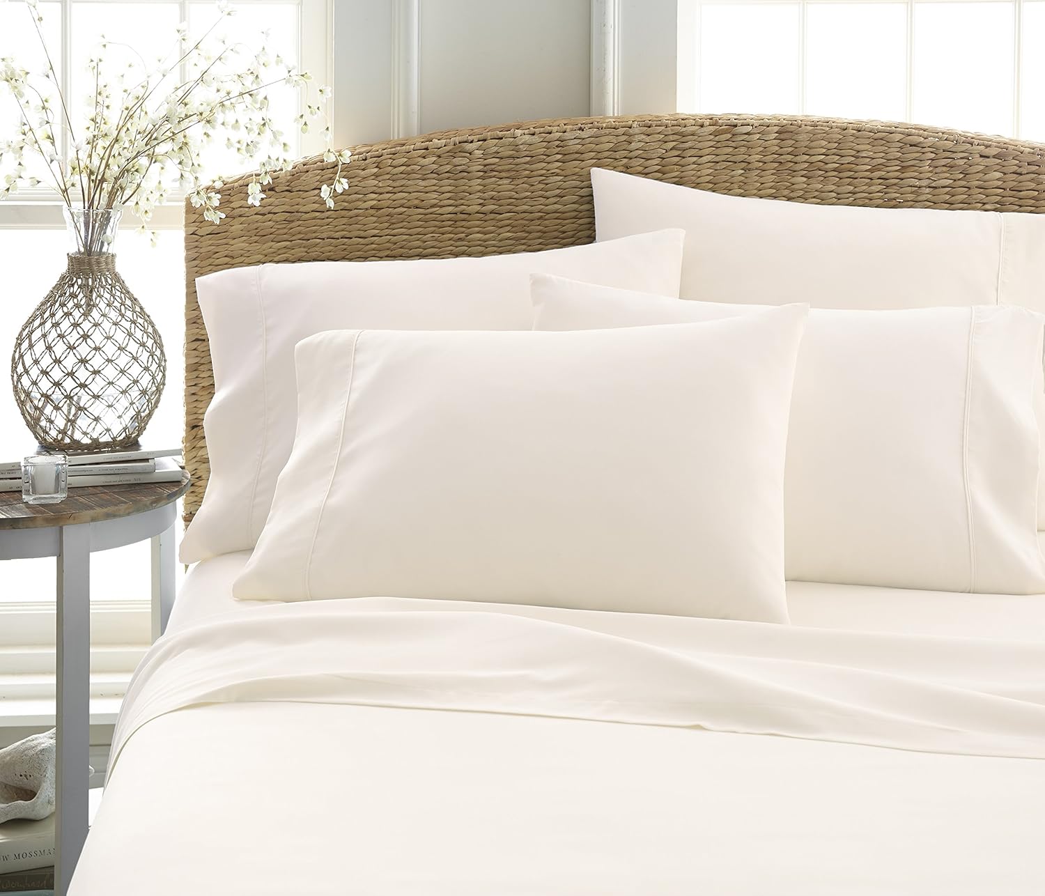 Ienjoy Home Solids in Style 6-Piece Sheet Set – King Size – Ivory – Microfiber Bedding with Zipper Bag