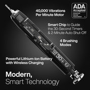Aquasonic Black Series Ultra Whitening Toothbrush – ADA Accepted Electric Toothbrush with 8 Brush Heads & Travel Case – 40,000 VPM Motor, Wireless Charging, 4 Modes & Smart Timer