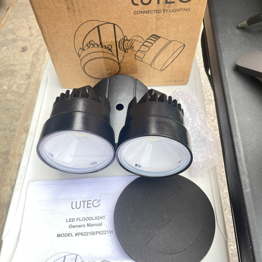LED Flood Light (2 PACK) LUTEC 2-Light Black Outdoor Integrated LED Wall Mount