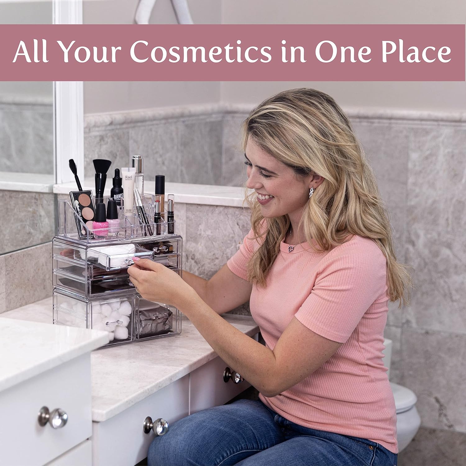 Masirs Clear Cosmetic Storage Organizer – Stackable & Durable Acrylic Makeup Organizer – Stylish, Versatile Design to Simplify Your Life