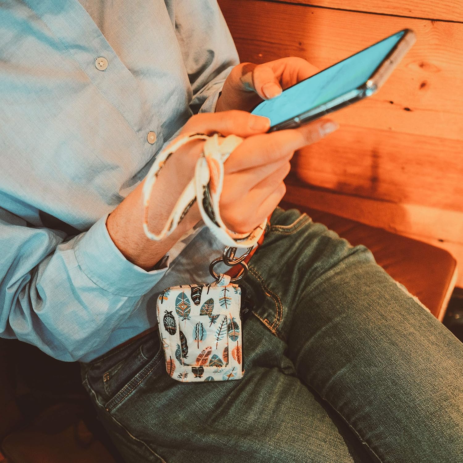 MNGARISTA Zip ID Case with Lanyard – Cotton Wallet & ID Holder – Pastoral Scene Compact Design with Clasp & Zip Closure