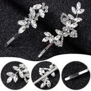 Isslly 4PCS Silver Rhinestones Hair Clips – Bridal Crystal Hair Pins in Leaf Design, French Style Barrettes for Women & Girls