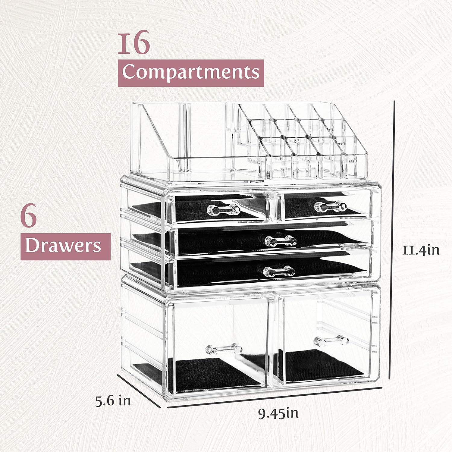 Masirs Clear Cosmetic Storage Organizer – Stackable & Durable Acrylic Makeup Organizer – Stylish, Versatile Design to Simplify Your Life