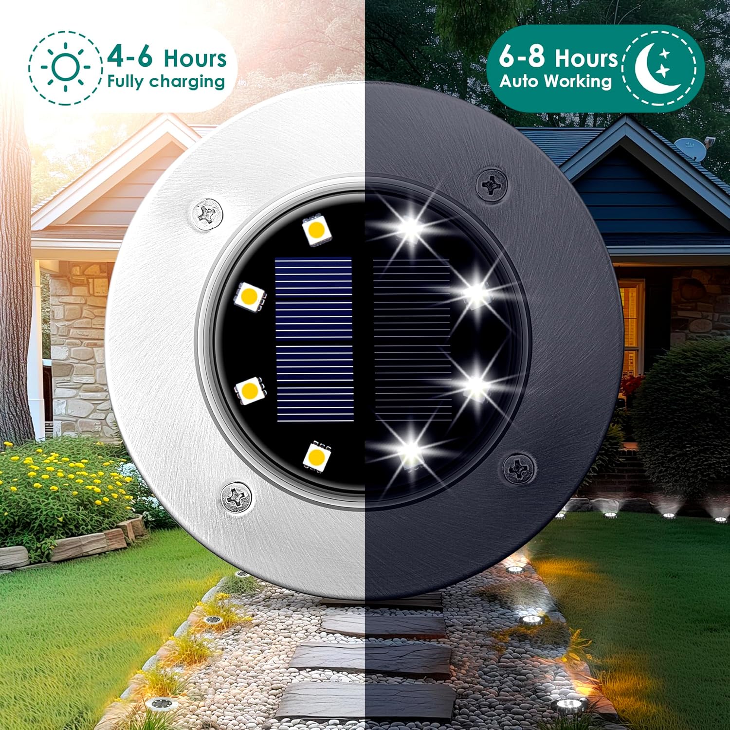 SOLPEX 20-Pack Solar Ground Lights – Outdoor Waterproof LED Pathway Lights for Garden, Patio, Driveway, Walkway – Cool White Landscape Lighting