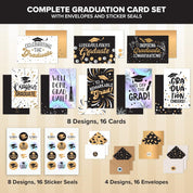 16-Pack Foiled, Glittery & Holographic Graduation Cards 2025 – 5x7in Cards with Envelopes & Stickers, 8 Elegant Designs