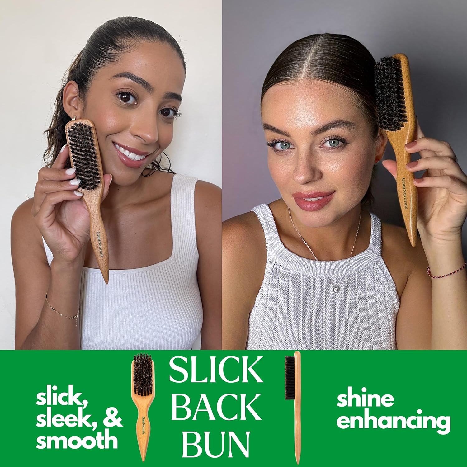 Boar Bristle Slick Back Hair Brush – Sleek Ponytail & Edge Control Styling Tool with Wide Rat Tail for Sectioning