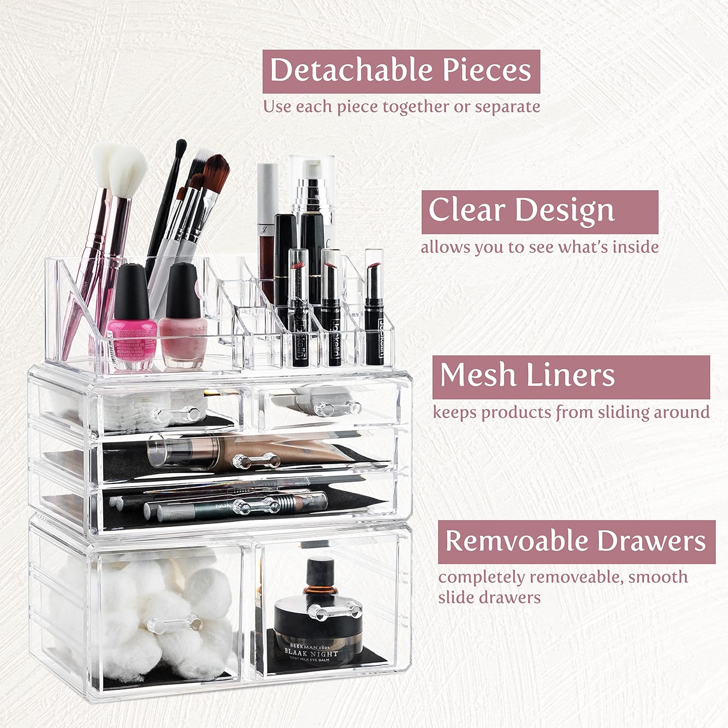 Masirs Clear Cosmetic Storage Organizer – Stackable & Durable Acrylic Makeup Organizer – Stylish, Versatile Design to Simplify Your Life