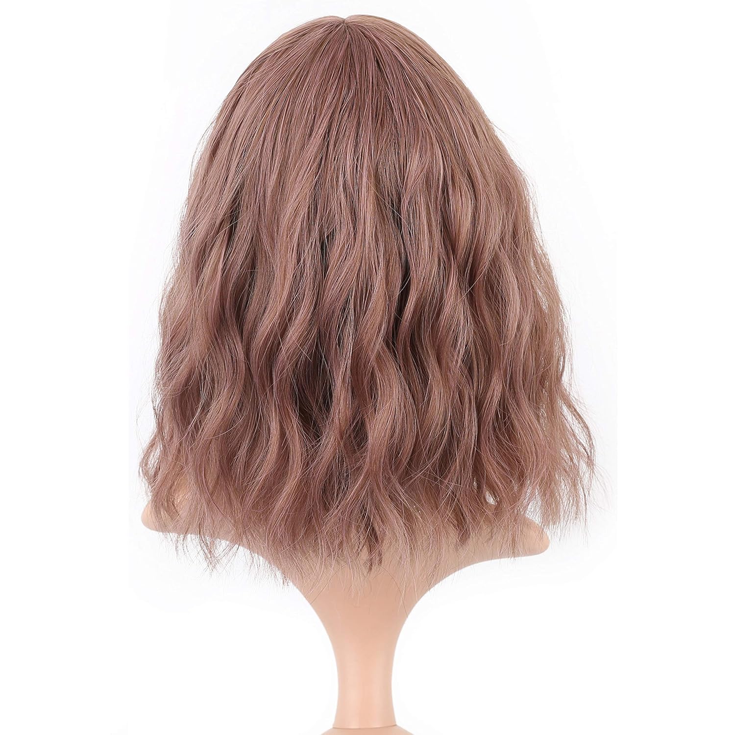 VCKOVCKO 12" Rattan Short Natural Wavy Wig with Air Bangs – Shoulder Length Curly Cosplay Synthetic Bob Wig for Women and Girls