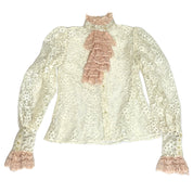 Lord & Taylor Vintage 1980s Cascade Collar Lace Blouse Pearl Buttons Women Small