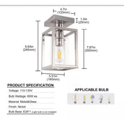 Farmhouse Ceiling Light Semi Flush Mount with Glass Shade Brushed Nickel Cage