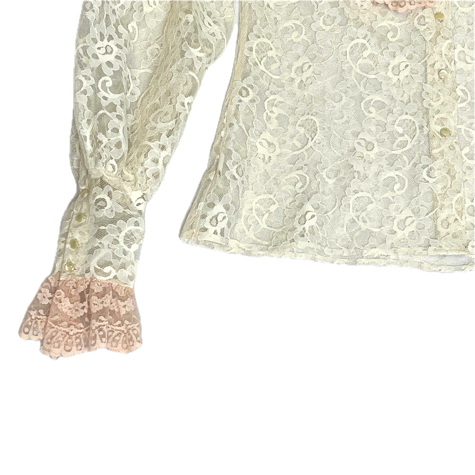 Lord & Taylor Vintage 1980s Cascade Collar Lace Blouse Pearl Buttons Women Small