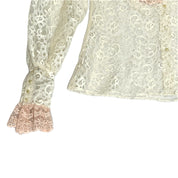 Lord & Taylor Vintage 1980s Cascade Collar Lace Blouse Pearl Buttons Women Small