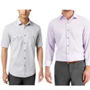 Alfani Men’s Shirt Bundle – Light Gray Short Sleeve + Purple Slim Fit Geo Dress Shirt – 2-Pack - Size Small