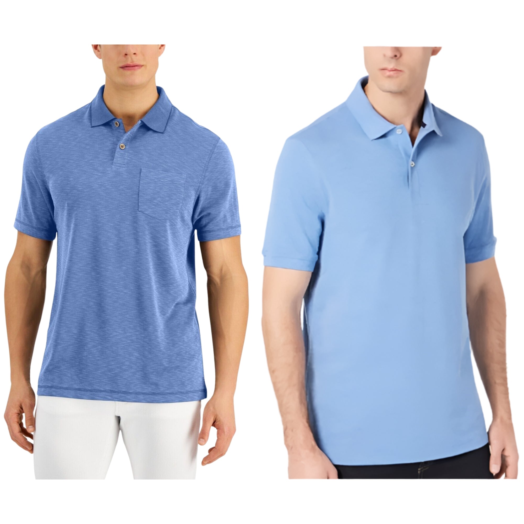 Club Room Men’s Polo Shirt Bundle – Surf Island Blue & Performance Stretch Polo – 2-Pack - Size Small
