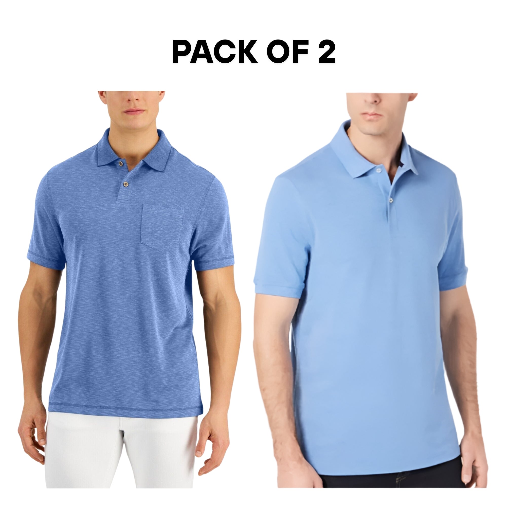 Club Room Men’s Polo Shirt Bundle – Surf Island Blue & Performance Stretch Polo – 2-Pack - Size Small