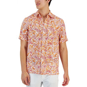 Club Room Linen Short Sleeve Mens Button Down Shirt, Red - Small