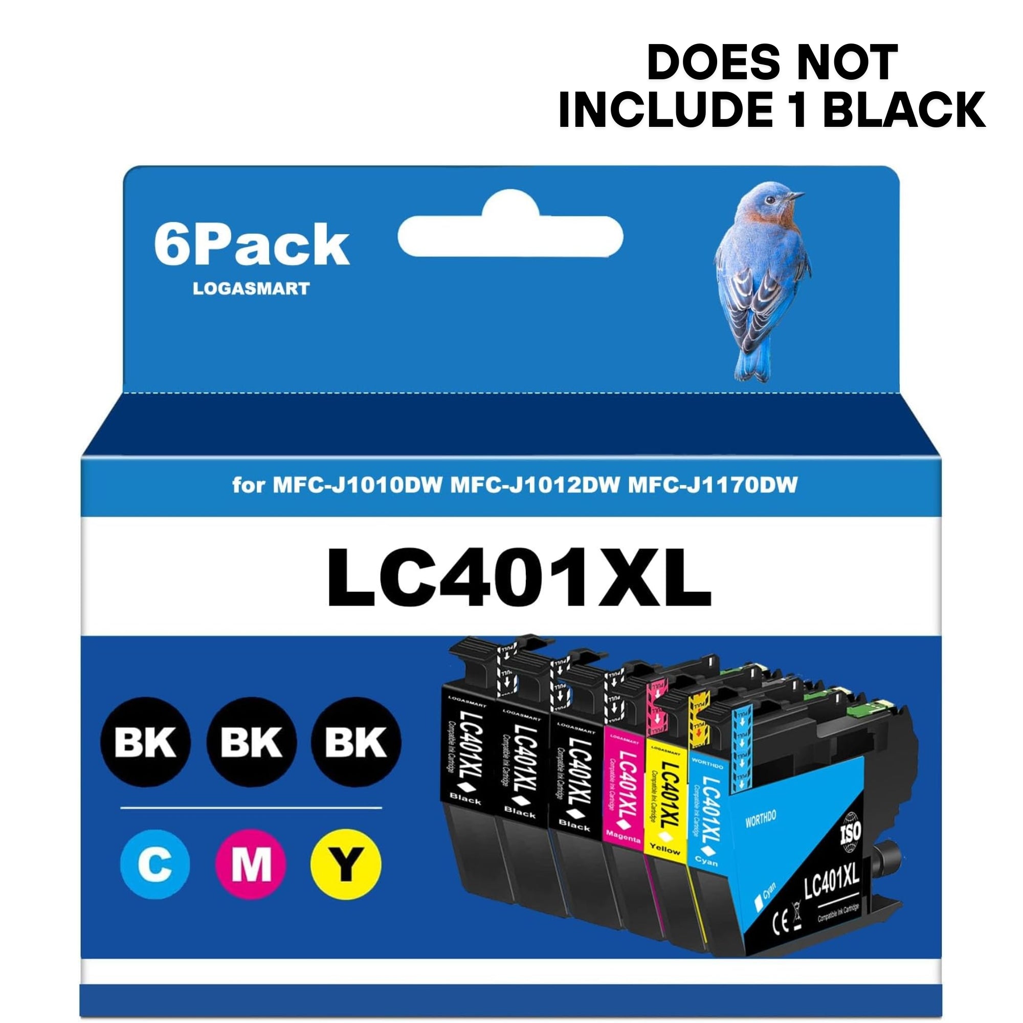 LC401XL Compatible Ink Cartridges – 5-Pack Replacement for Brother MFC-J1010DW, J1012DW, J1170DW (2 Black, 1 Cyan, 1 Magenta, 1 Yellow)