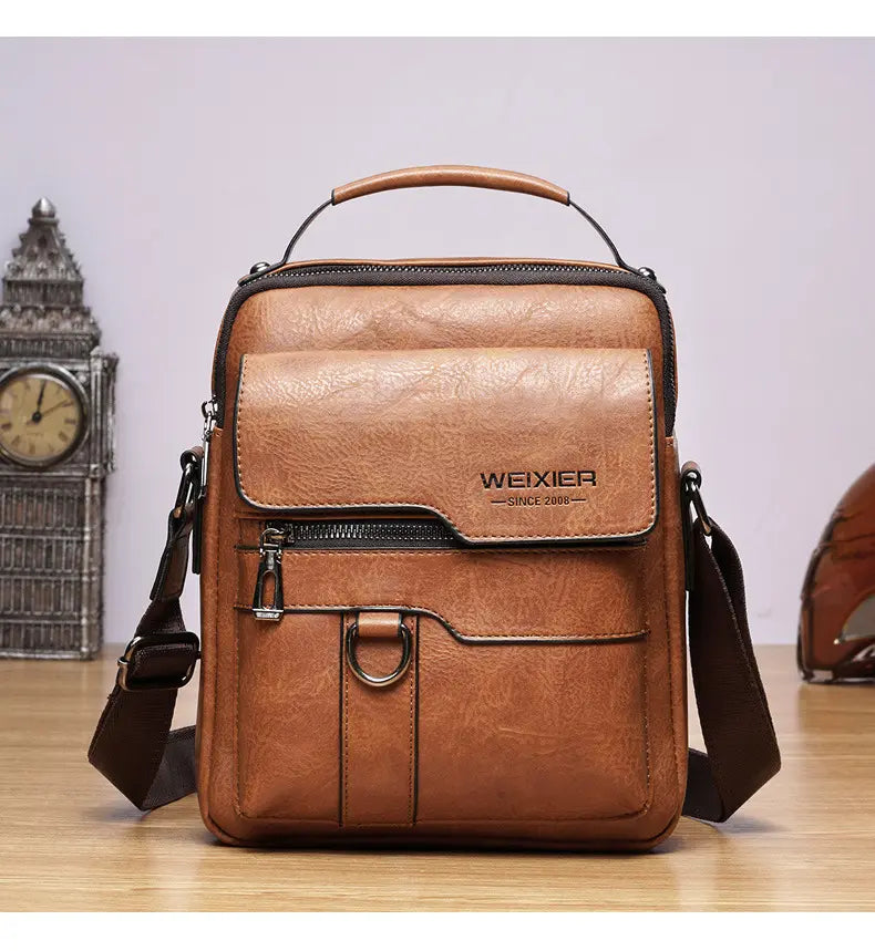 Men's Retro Faux Leather Crossbody Satchel Bag in Camel Brown