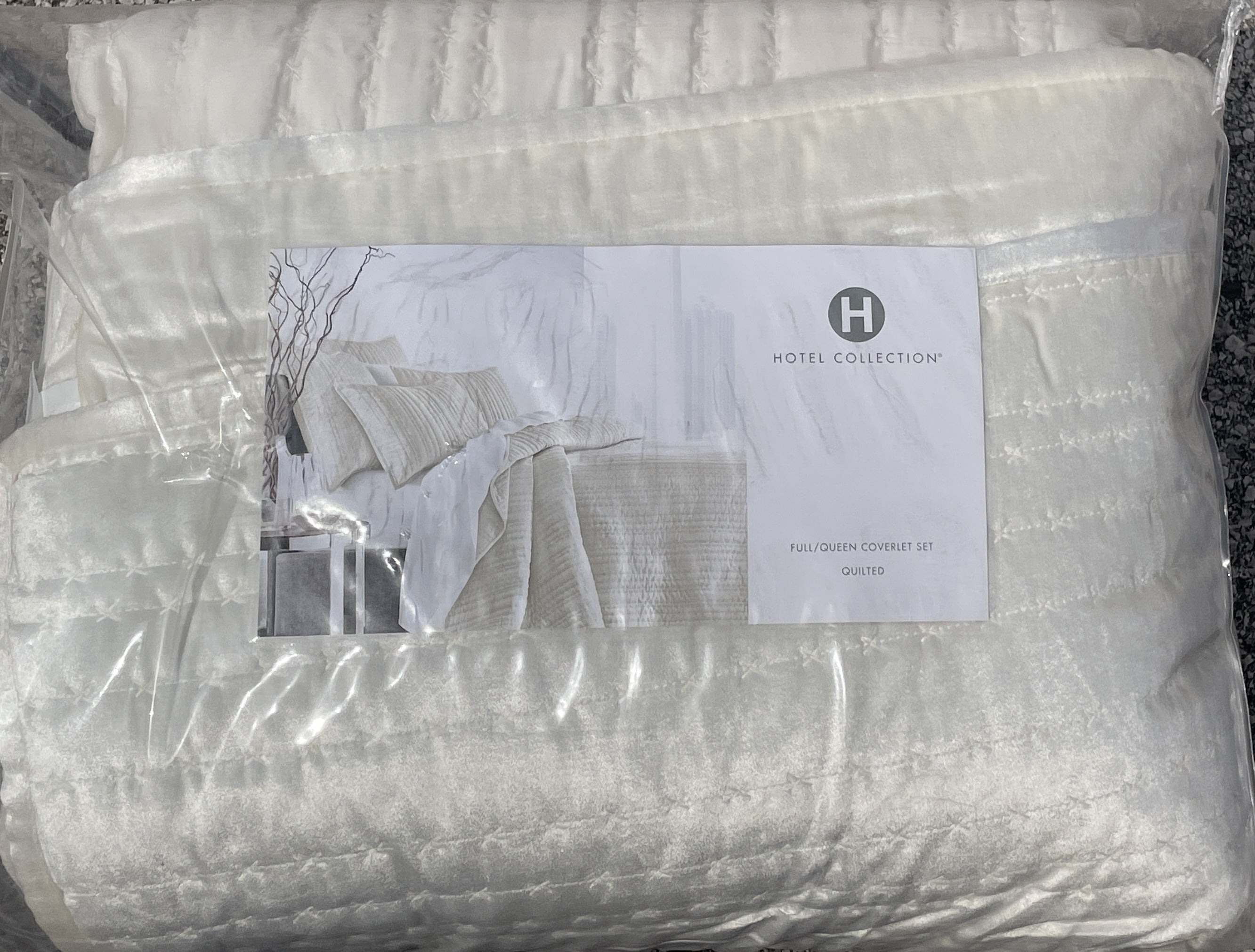 Queen Velvet Coverlet Set Ivory – Luxury Hotel Style, Variegated Stripe