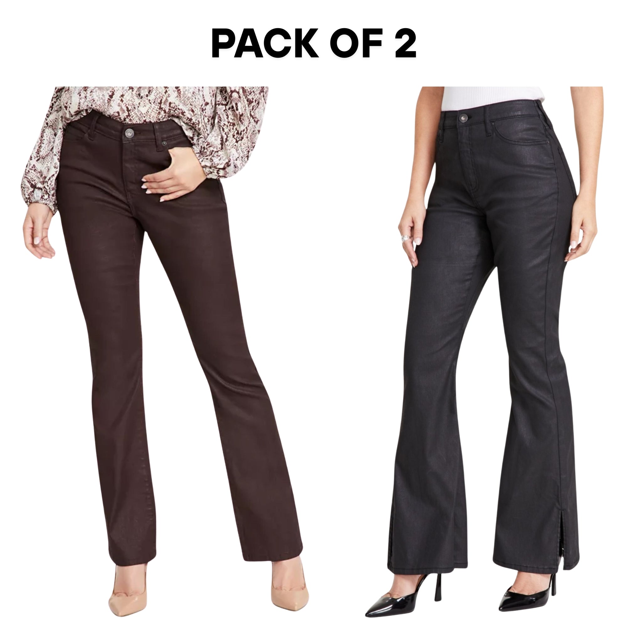 I.N.C. International Concepts Women's Jeans Bundle – 2-Pack – Size 4 – Bootcut Chicory Coffee & Black Coated Flare
