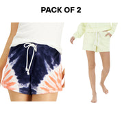 Jenni Women’s Sleep Shorts Bundle – 2-Pack – Sizes Medium – Blue Tie-Dye & Yellow Terry