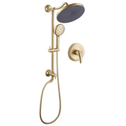 Rbrohant Dual Wall Mounted Rain Shower Head and Handheld Kit, 5-Setting Rain Shower Faucet – Brushed Gold