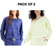 Jennifer Moore Women’s Pajama Top Bundle – 2-Pack – Size Small – Blue & Neon Yellow Loungewear