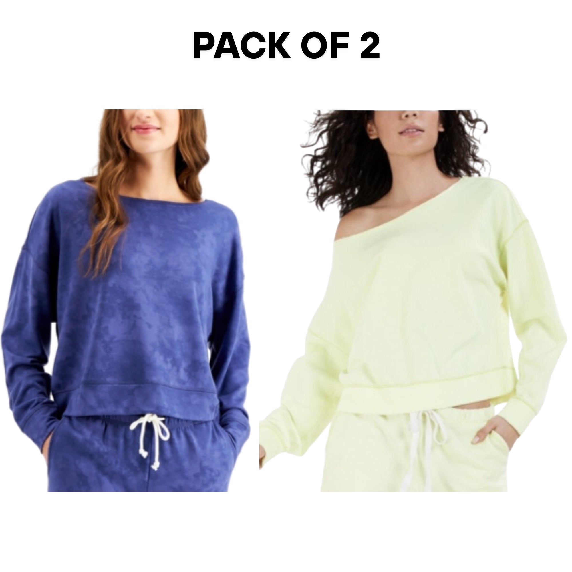 Jennifer Moore Women’s Pajama Top Bundle – 2-Pack – Size Small – Blue & Neon Yellow Loungewear