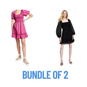 2-Pack Bundle – And Now This Smocked Puff-Sleeve Mini Dresses – Black & Malaga – Size Small