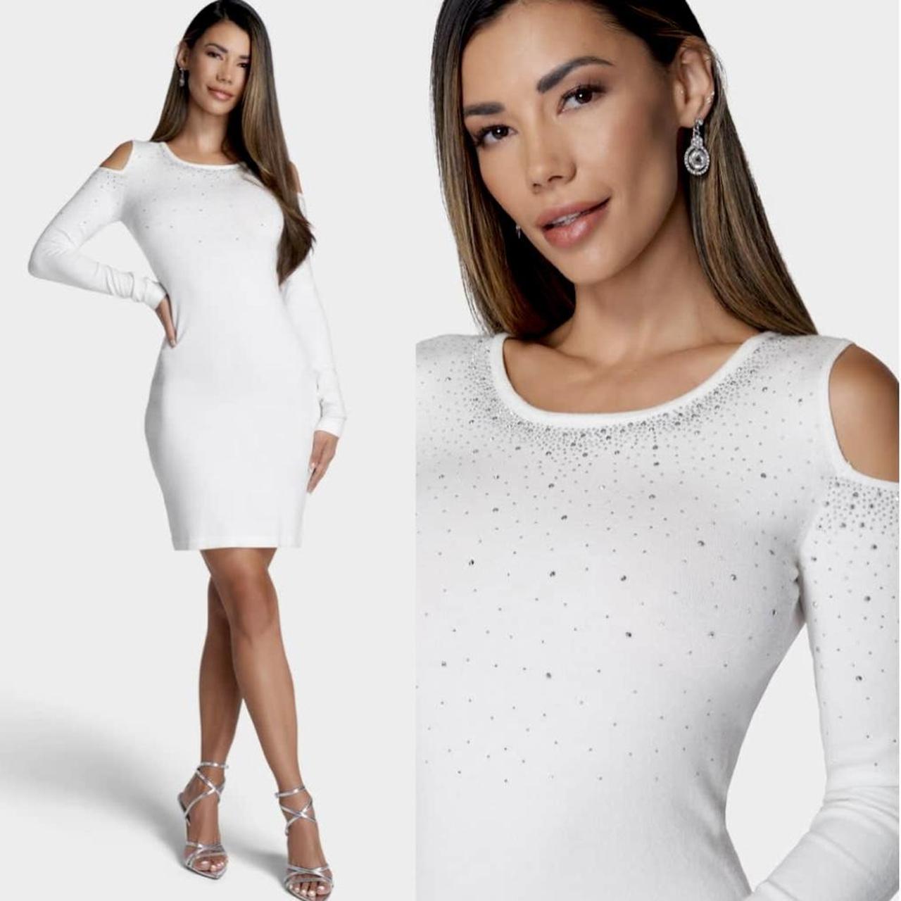 Bebe Women's Cold-Shoulder Crystal Sweater Party Dress - Size Medium