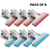 House Again 8-Pack Stainless Steel Chip Bag Clips Covered with Silicone – No More Sharp Edges – Color Coded for Food Bags – Airtight Seal, Heavy Duty for Kitchen and Office, 3 Inches