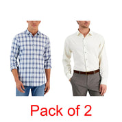 Alfani Men’s Shirt Bundle – 2-Pack – Size Medium – Plaid & Herringbone Dress Shirts
