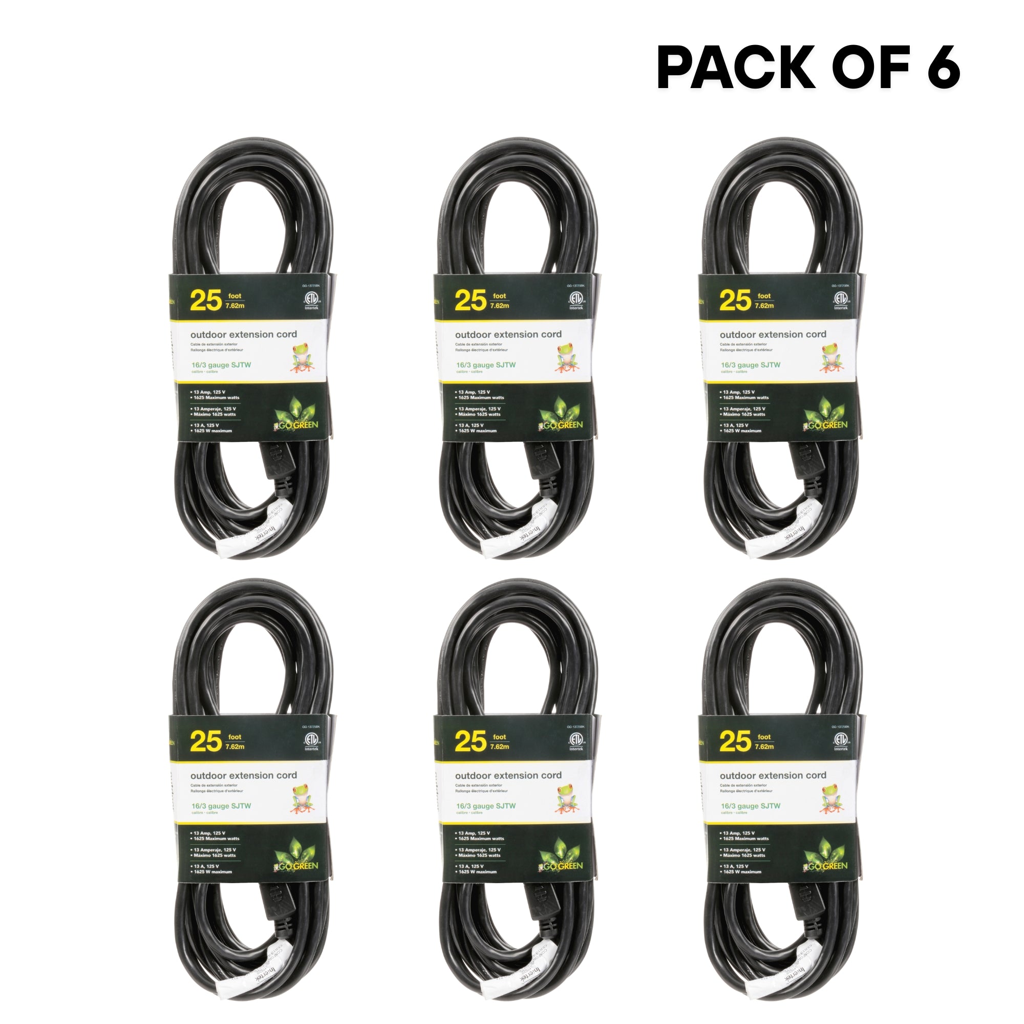 GG-13725BK 25 Ft. 16/3 Heavy Duty Extension Cord - Black Pack of 6