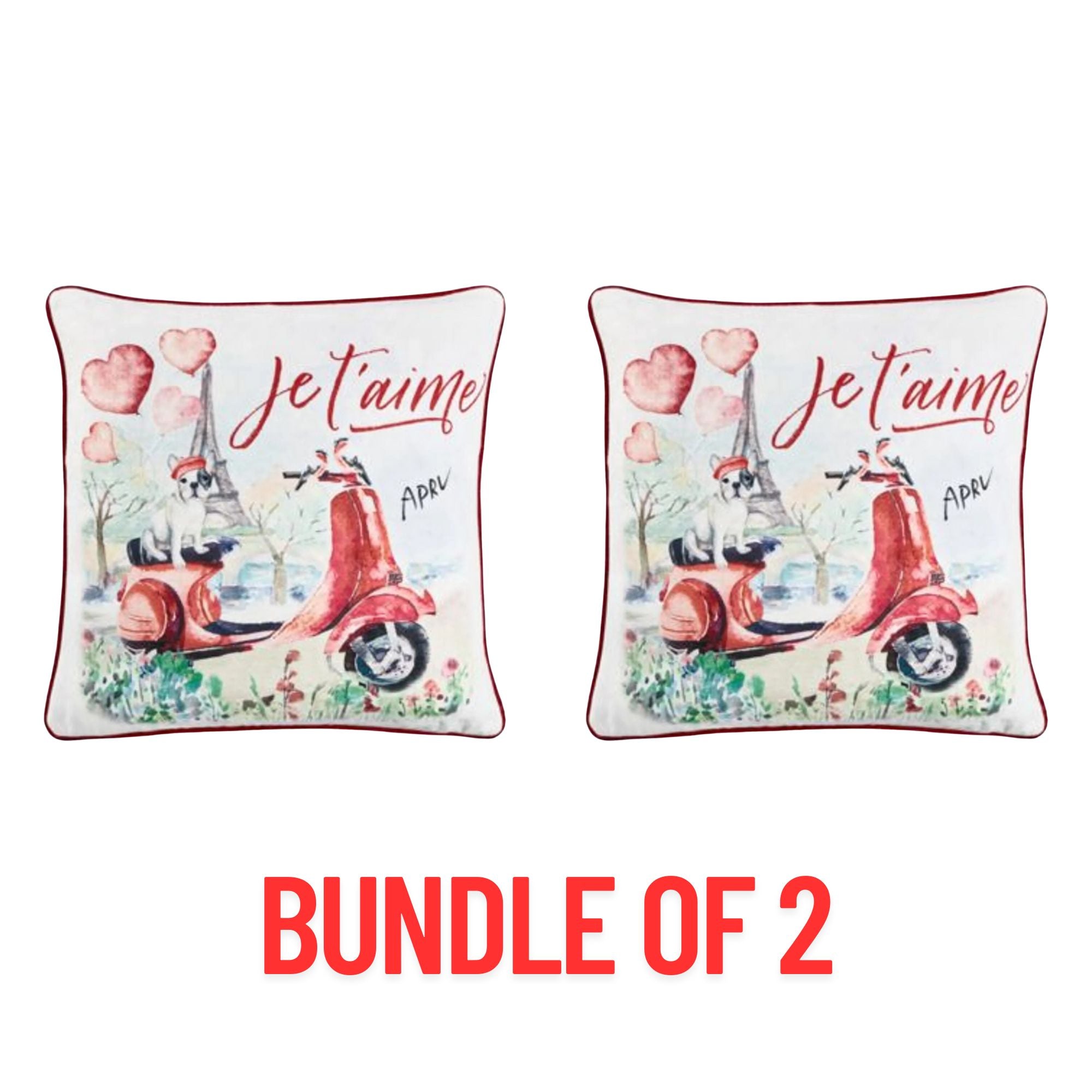 2-Pack Bundle – Lacourte Paris Dog Decorative Pillows – Red Chenille – 20" Square